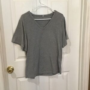 Casual V-Neck Flutter Sleeve Tee - Gray